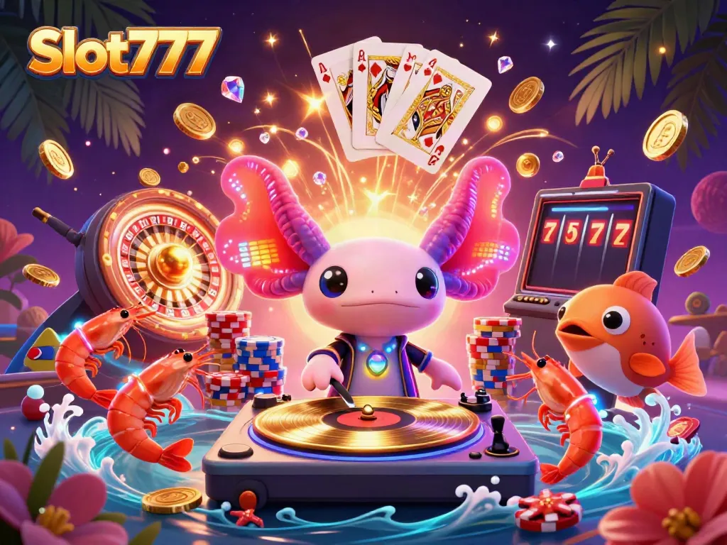 Spin the exciting Slot777 with vibrant axolotl DJ and dancing sea creatures!