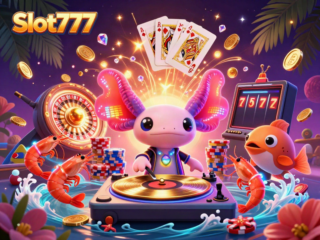 Spin the exciting Slot777 with vibrant axolotl DJ and dancing sea creatures!