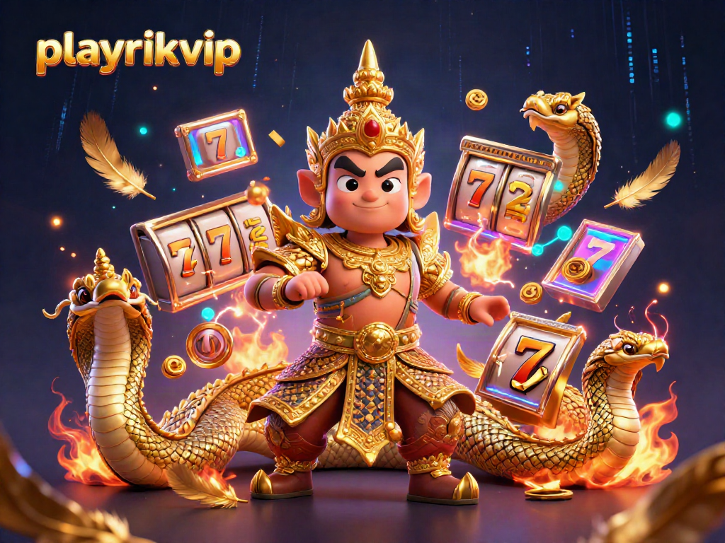 Experience playrikvip's vibrant casino adventure with golden slot reels and fierce guardians.
