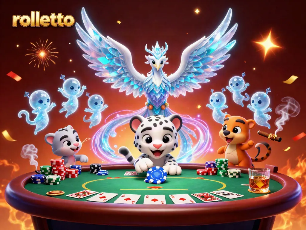Play exciting games at rolletto casino, featuring vibrant imagery of playful characters and poker action.