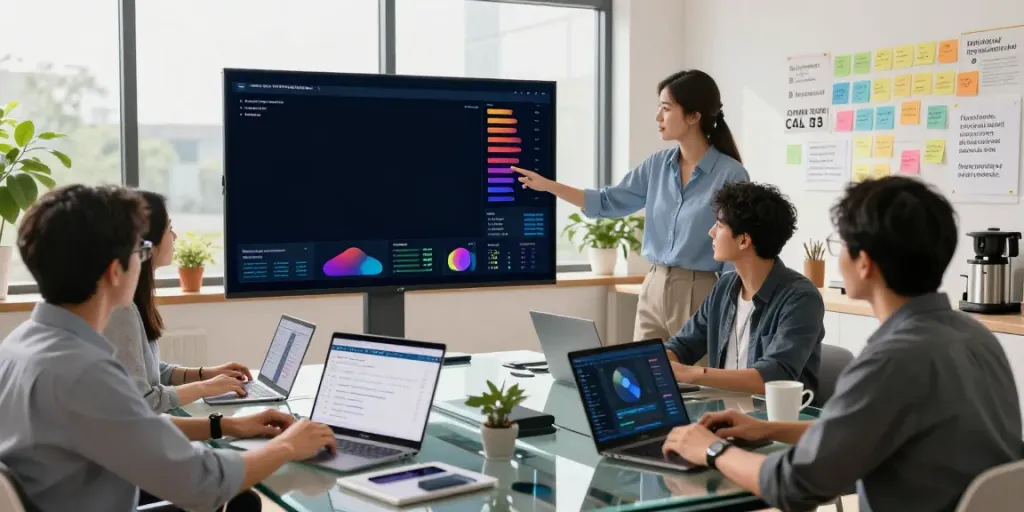 Team collaborating on instant indexing strategies in a modern office