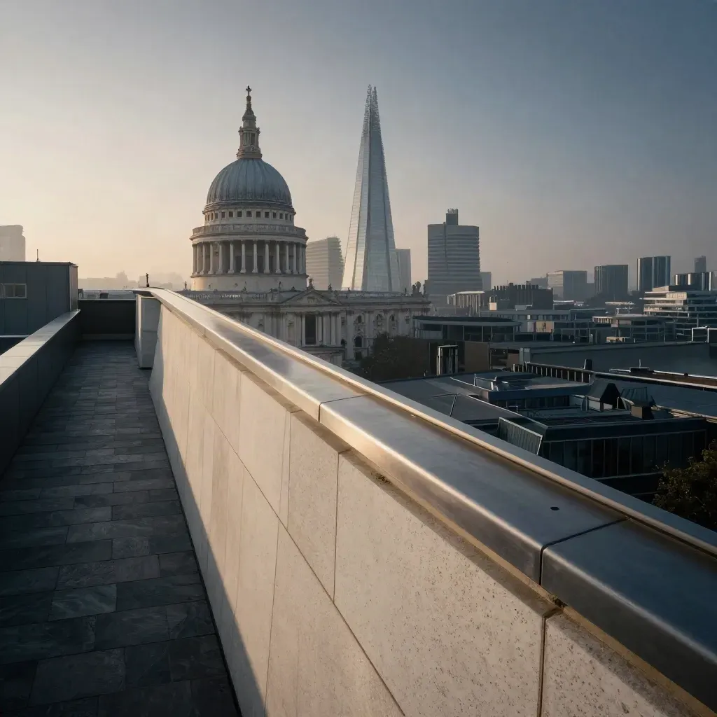 Dawn London skyline with St Paul’s and the Shard above soft river mist